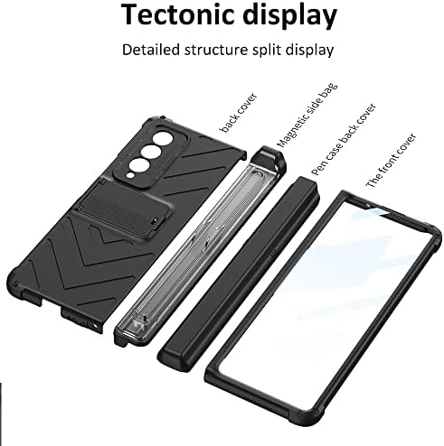 за Samsung Galaxy Z Fold 3 Калъф 5G, Поставка, слот за s-химикалки, със Стъклен Защитно Фолио За екрана, Магнитен