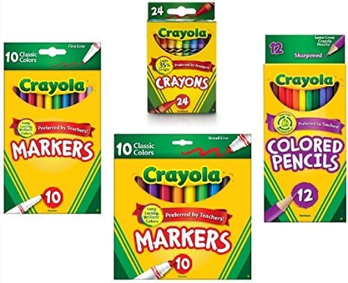 Цветни моливи Crayola (24 броя), цветни моливи Crayola различни цветове (12 парчета), класически маркери за фини линии Crayola