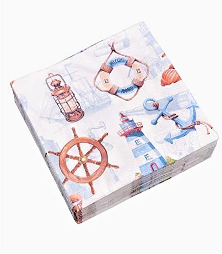 3-слойна Хартиени салфетки с размери 40 карата 13 x 13 в Морската Крайбрежна тема на тема океан | Монтаж на морски снимки | Кърпи за декупажа | почистващи кърпички Размер