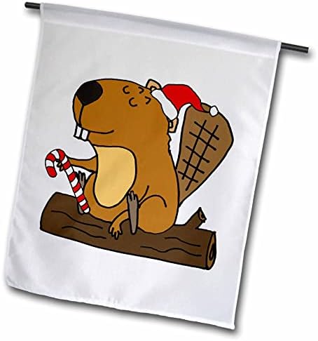 3dRose Сладък забавен бобър в шапката на Дядо Коледа от коледните анимационни знамена (fl_353831_2)