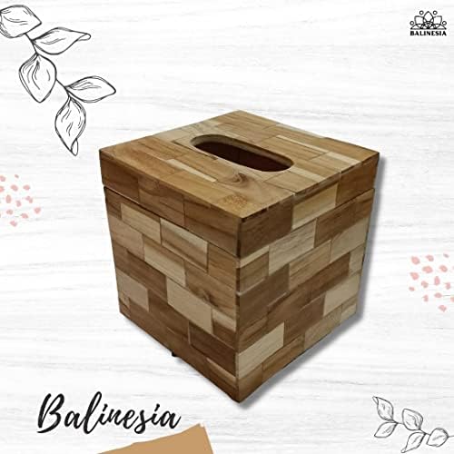 Балинезия Квадратна Дървена Кутия за Салфетки |Органайзер За Салфетки Карирани Дизайн Селска Къща | Естествени Кърпички