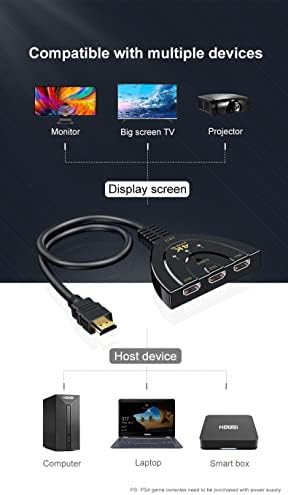 Tianle HDMI Switch 4K, HDMI Splitter 3 in 1 Out, HDMI Switcher Хъб Поддържа Full HD 1080P 3D HDCP Съвместим с PS5, PS4,