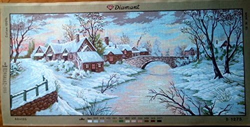 Комплект за Бродиране на Гоблени на Платно с Рисувани Кръстопът за бродерия на кръстат бод Gobelin - Winter Village 24 x