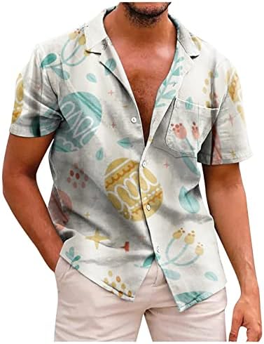 Хавайски Ризи на Великден за Мъже, Мъжки Ежедневни Ризи с Копчета и Къс Ръкав Принтом, Плажна Риза Aloha С Цветен