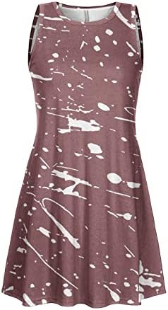 Женствена рокля за Пролетта и лятото на 2023, Ежедневна Рокля без ръкави, с кръгло деколте и джоб с принтом
