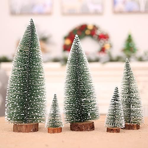 Ztexkee, 5 бр., Изкуствена Мини Коледно Дърво, Миниатюрна Елха Направи си сам с дървена основа, Бор за Изработка