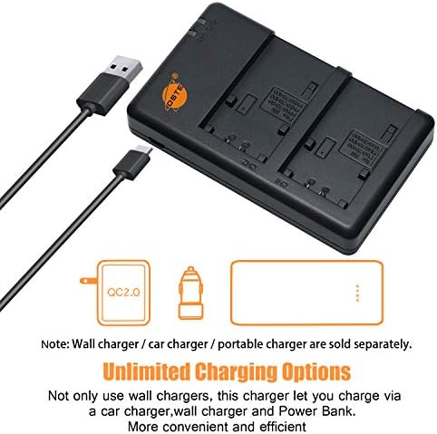 Подмяна на DSTE за бързо двойно Зарядно устройство с кабел Micro USB, Съвместим с батерия Sony FP50 FP70 FP90 FP51