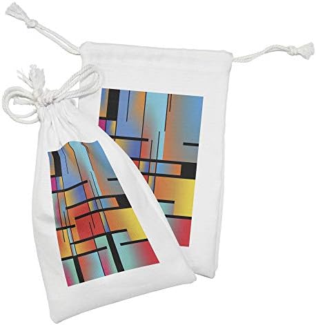 Комплект от 2 Чанти от съвременната тъкан с ефект на Луната, Разноцветни Квадрати в стил арт нуво Размытого омбре, Малка Чанта