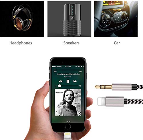 2 Комплекта Aux-кабел за iPhone, сертифициран от Apple Пфи Светкавица с найлон оплеткой 3.5 мм, аудио кабел Aux в автомобилната стереокабели и адаптер за слушалки, Съвместими ?
