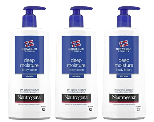 Лосион за тяло Neutrogena Deep Moisture за суха кожа, Норвежка формула, хидратира 24 часа, 13,5 грама (опаковка от 3 броя)