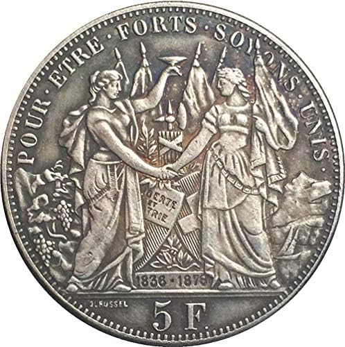 Швейцария 5 Фестивал стрелба Франкена 1876 Монети Копие Украса за Събиране на подаръци