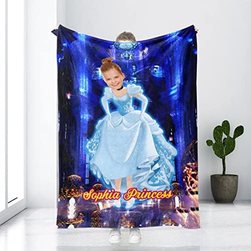 Angeline Kids, Произведено в САЩ, Персонални Детско Одеало със Снимка на лицето, Синьо Детско Одеало Принцеса на Поръчка, Подарък за Момиче На Годишнина от раждането, Минк
