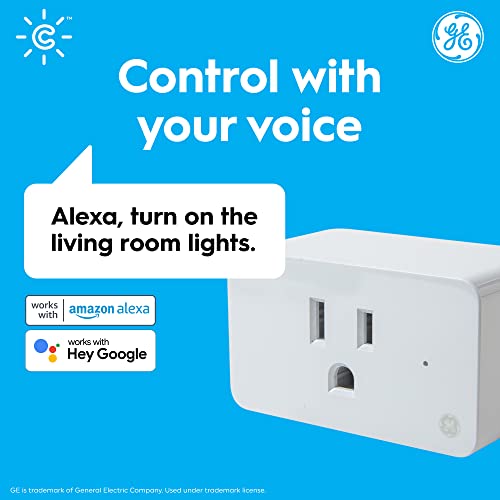 Smart plug GE CYNC за помещения, изход за телефон, Bluetooth и Wi-Fi, работи с Alexa и Google Home, изход