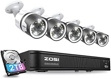 8-канална система за видеонаблюдение ZOSI с 5-мегапикселова камера с PoE НРВ, 5 Фиксирани 5-Мегапикселови (3K) IP камери PoE Bullet PoE за улица с осветление и двустранна връзка, р?
