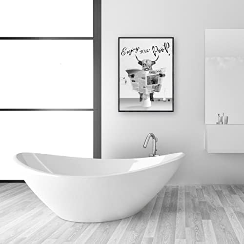 Foduuo Забавно Планинска Крава Стенно Изкуство, Черно-бели Снимки на Декора на стените в банята Фермерска къща