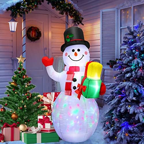 Коледни Надуваеми на снежни човеци, Улични Декорации за Двор, 5-Крак Коледен Снежен човек с черен Патрон, Вградени led Светлини