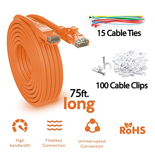 Maxlin Кабел Ethernet Кабел Cat6 за игри, 75 фута Оранжево Мрежов пач кабел lan, кабелен Високоскоростен интернет кабела със