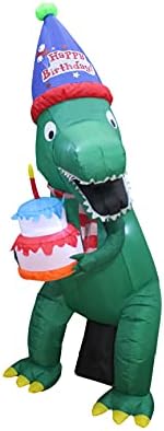 Комплект от две декорации за парти по случай рожден ден, включва в зелен динозавър Happy Birthday височина 7 метра, с торта и една свещ и надуваема торта Happy Birthday височина 4 ?