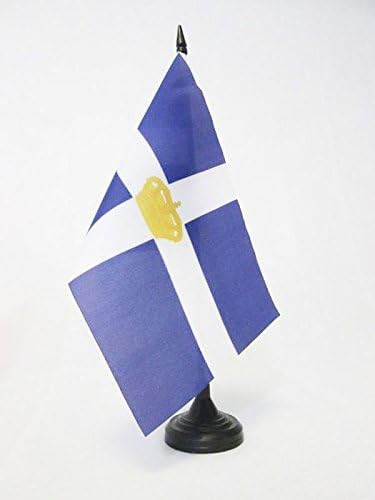 ФЛАГ AZ Кралство Гърция 1863-1973 Тенис на флаг 5 x 8 - Тенис на Гръцки флаг 21 х 14 см - Черна Пластмасова пръчка и основа