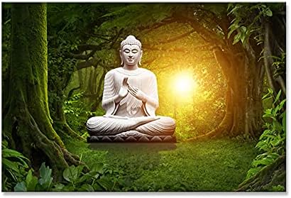 999Store Картина върху платно от зелено дърво и на Буда (Платно, без рамка, 36x54 инча, зелен) ULP36540338