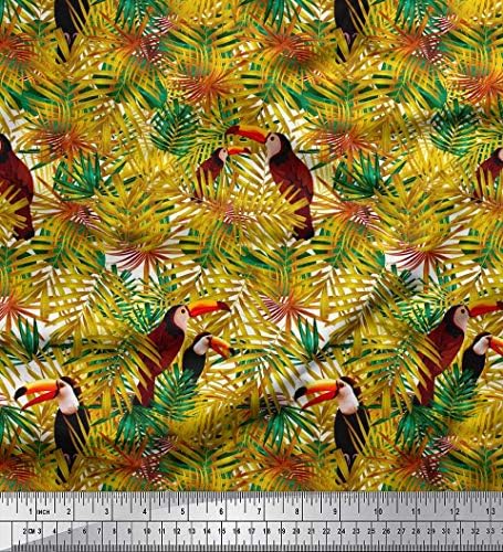 Плат от futon джърси Soimoi с принтом листа и птици Тукан ширина 1 ярд 58 инча