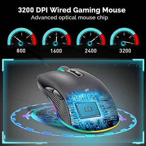 Мишка IULONEE Type C, Жични мишки USB C, Детска мишка с ергономична подсветка 4 RGB 3200 dpi, съвместима с M @ c, Matebook,