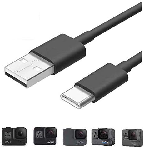 Дълъг 6 Фута C USB Кабел за зареждане и пренос на данни Cord Тел за GoPro Hero 9 Hero 8 Black MAX Hero 7 Черно, Сребристо-Бял