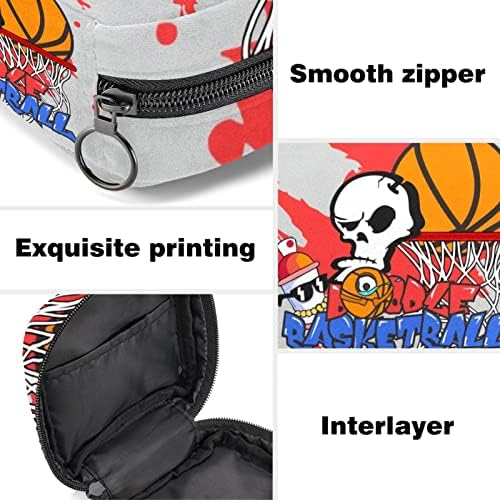 Чанта за съхранение на Хигиенни Кърпички с Баскетбольным Черепа и Драсканици, Преносим Чанта за Месеца, Калъф за Менструална