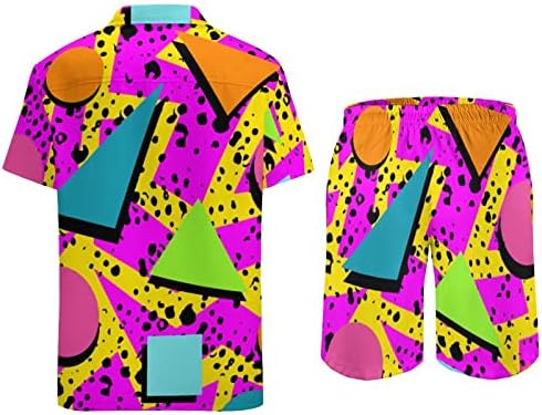 Мъжки плажни дрехи WEEDKEYCAT 80s Memphis от 2 теми, Хавайска Риза с копчета с Къс ръкав и къси Панталони, Комплекти за Торса