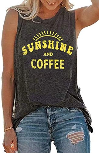 Umsuhu Sunshine and Coffee Tank Ежедневни Летни Графични Върховете на Бретелях за Жени Без Ръкави, Графични