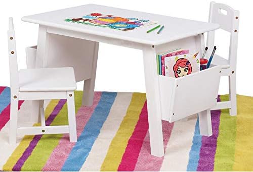 Комплект от столове за детска маса SSHHM, Дървен, с Два стола, с Място за съхранение, Устойчива Мебели от масивно дърво /Бял / Маса + 2 стола