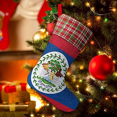 Коледни Празници Чорапи с Пайети под Флаг на Белиз, Обратим Магически Състав, което променя Цвета си, за Коледната