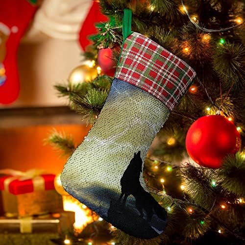 Воющий Вълк Буря Коледни Празници Чорапи С Пайети, Заден, Променящи Цвета, Вълшебни Чорапи за Коледната Елха, Висящи