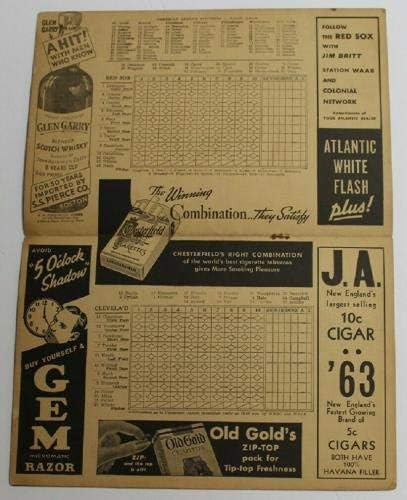 Програма Индианс 1940 срещу Ред Сокс Без очила Fenway Тед Уилямс Джими Фокс Ex 54959 - MLB Programs