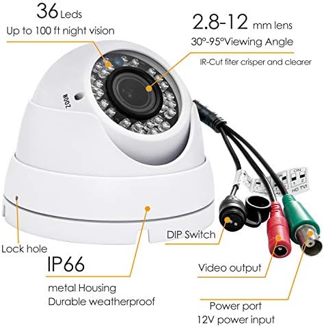 Аналогова камера за видеонаблюдение HD 1080P 4-в-1 (TVI/AHD/CVI/CVBS), Куполната камера за сигурност, Варифокальный обектив с ръчно фокусиране/увеличение с 2,8 мм-12 мм, Влагозащит