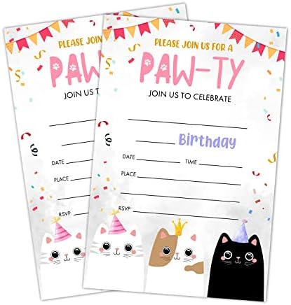 Покани, Картички за Рожден Ден на котката LWBEO, Покани за парти с коте, Аксесоари за декорация детски Партита честит