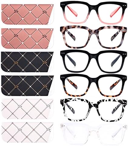 CHOFILORD 6 Опаковане. Модни Очила за Четене за Жени и мъже, Блокиране на Синя Светлина, Големи Квадратни Очила