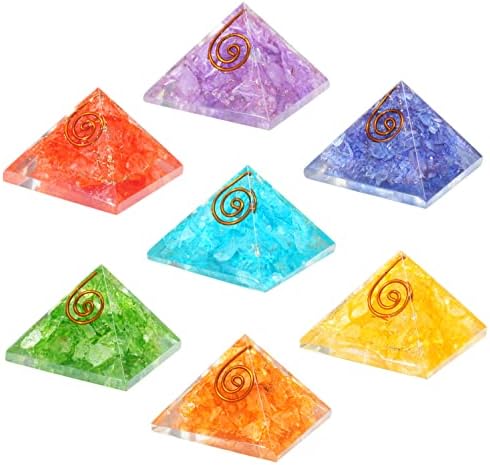 Пирамида от седемте Чакри оргона, Комплект от 7 Пирамиди, Лечебен камък и 7 цвята Оникс (Набор от 7), Набор от пирамидите ръчно