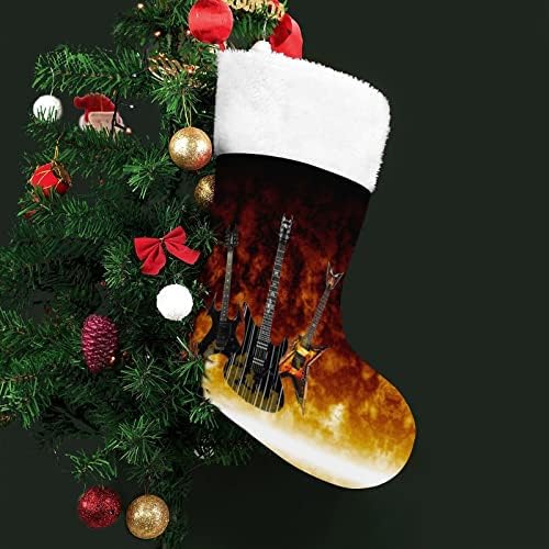 Китарата Е В Пламъци Коледен Отглеждане Окачени Чорапи С Принтом Коледно Дърво Украса За Камината