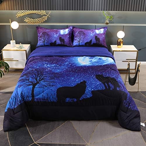 Комплекти спално бельо Wowelife Кралица Вълци от 5 теми за момчета и момичета, Комплект спално бельо от премиум-клас с 3D изображение на вълк в стил Нощта на синята Луна, ?