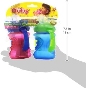 Пластмасова чаша Nuby с непроливающимся чучур Super Spout Grip N' Sip в две опаковки, Червено и Синьо