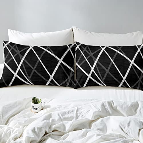 Erosebridal Модерен Черно-Сив Чаршаф за младежта, Геометричен Комплект Спално бельо, Стеганое Одеяло на ивици в ретро стил