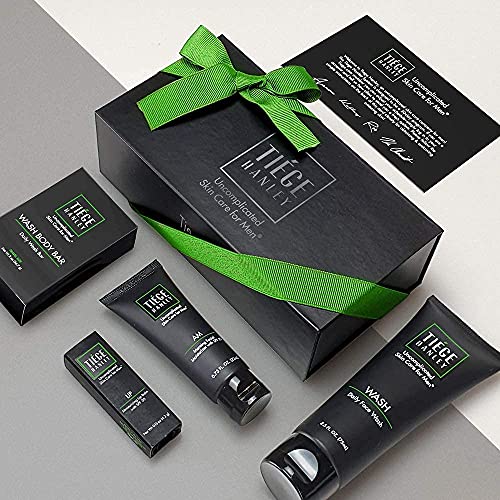 Подаръчен комплект Tiege Hanley за мъже за грижа за кожата | 4 продукта | Средство за измиване на лицето, Хидратиращ