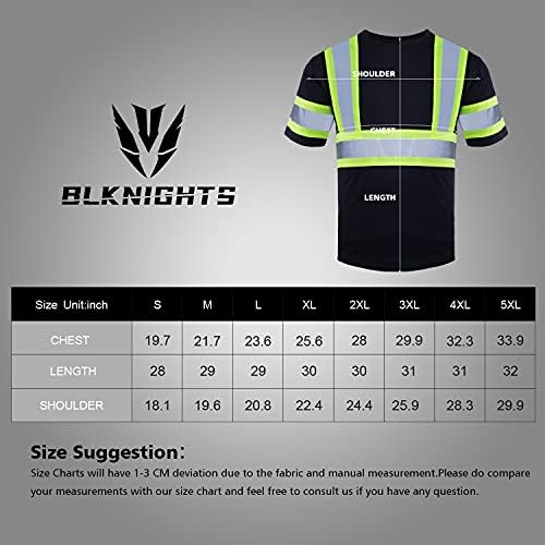 BLKNIGHTS Светоотражающая Защитно Риза с Висока Видимост за Мъже ANSI Class 2 Строителни Работи Черна Риза с Къси