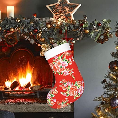 Коледни Чорапи Augenstern, Китайски, Азиатски Цветя Червено Каре Двустранни Чорапи За Окачване На Камина.