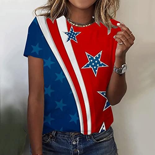Ausyst/ Дамски Тениски с Флага на сащ, Летни Ежедневни Блузи с Къс ръкав и Кръгло Деколте, Патриотични Ризи