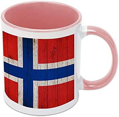 Ретро Флаг на Норвегия Дървена Фон Керамични Кафеена Чаша с Цветна Вътрешна Част И Дръжката на Чаена Чаша за Жени,