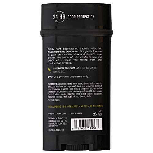 Barrel and Oak - Дезодорант без алуминий, Дезодорант за мъже, Аромат на базата на етерични масла, 24-часова защита мирис,