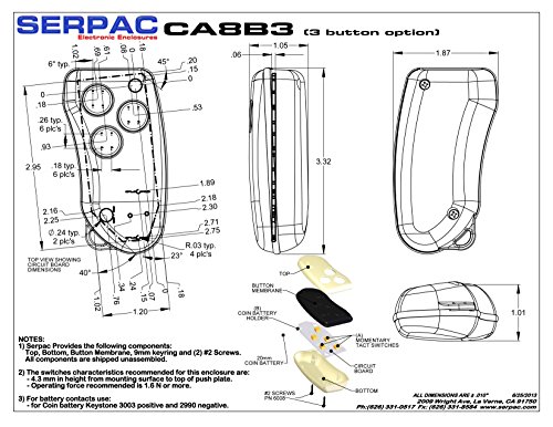 Корпус от ABS-пластмаса Serpac CA8 с 3 копчета, Дължина 3-1 / 4 инча х Широчина 1,81 инча х Височина 1,02 инча, Сив