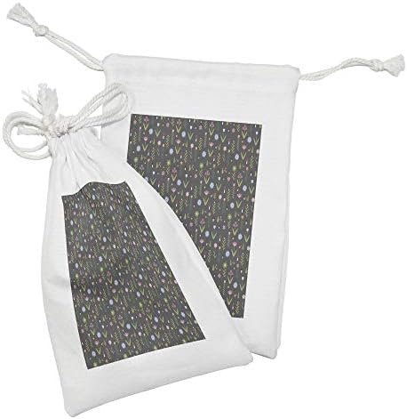 Торбичка от плат с флорални модел Ambesonne, Комплект от 2 теми, Лалета, Ириси, Маргаритка, Листенца от Рози, Детски